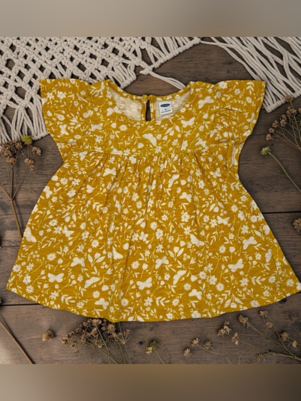 Old Navy Mustard Yellow Floral Top Girls 4T